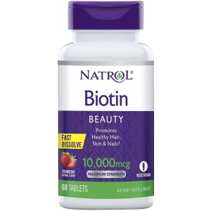 Биотин Natrol® Biotin 10,000 mcg 60 таблеток (Клубника)