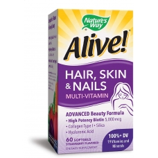 Natures Way Alive! Hair, Skin & Nails Multivitamin with Biotin 60 Softgels