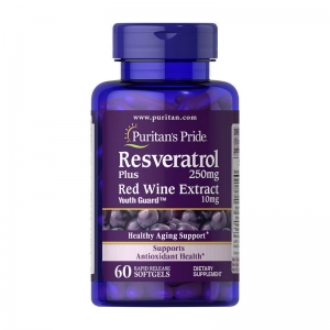 Puritan's Pride Resveratrol 250 mg plus Red Wine Extract 10 mg 60 softgels (Ресвератрол)