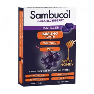 Sambucol Immuno Forte + Vitamin C + Zinc with Honey 20 pastilles (Бузина для иммунитета)